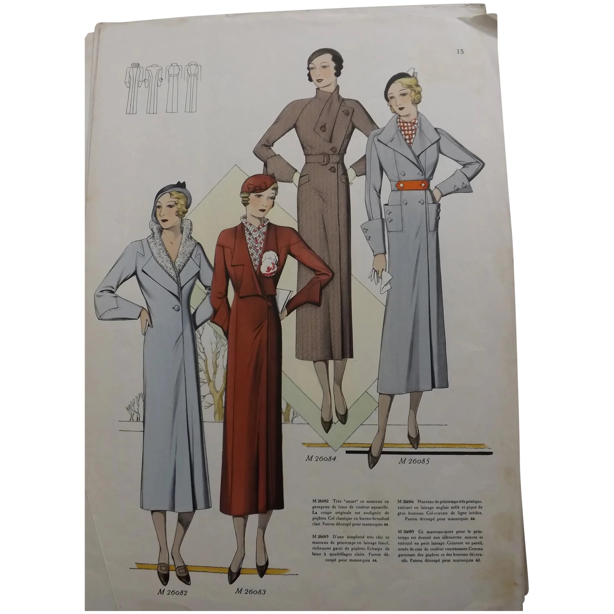 Original French Fashion Pages x Five - Early 1930's Art Deco