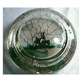 Vintage Crackle Glass Hand-Painted Huntsman Ashtray