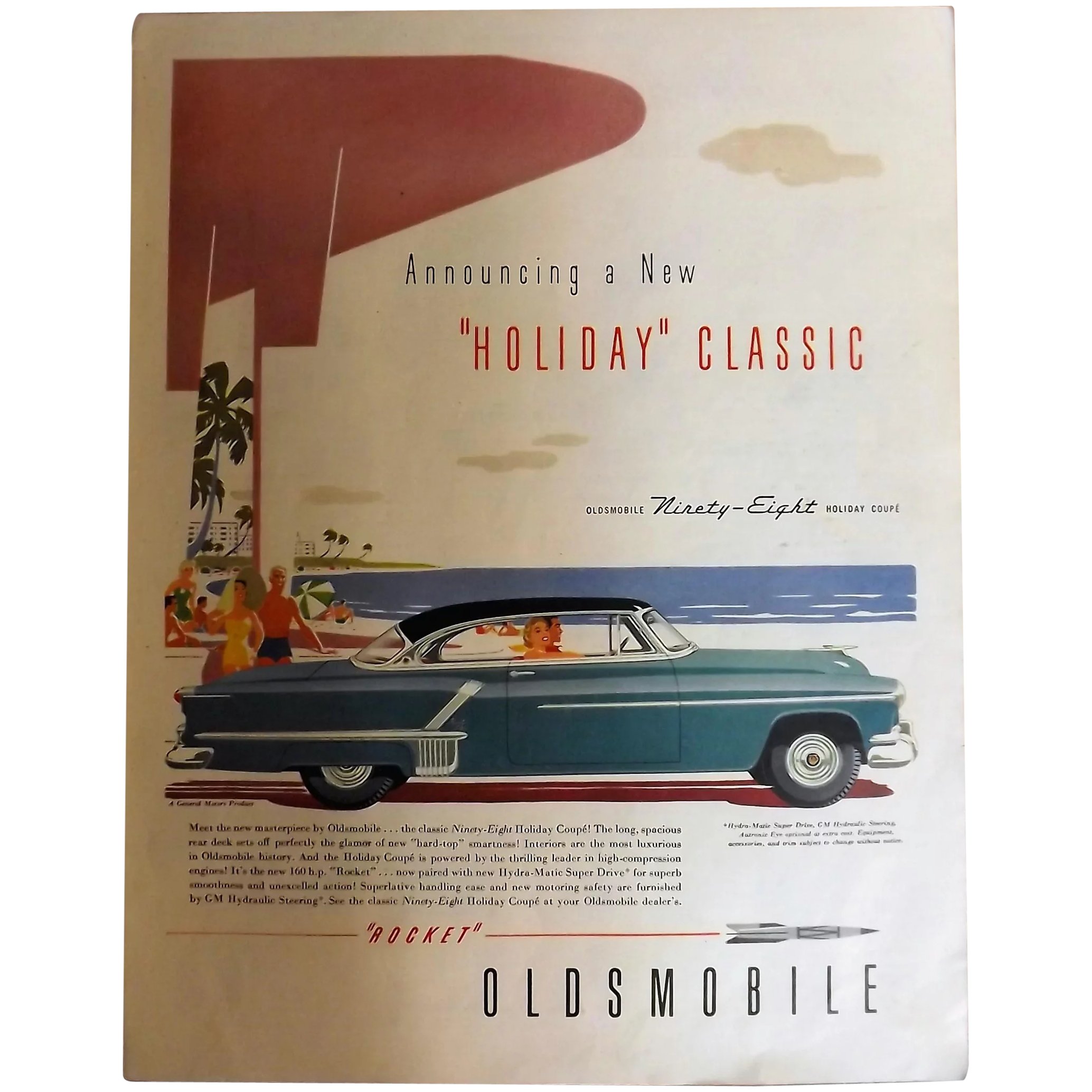 1952 Oldsmobile Ninety-Eight Holiday Coupe Original Full Page Advertisement