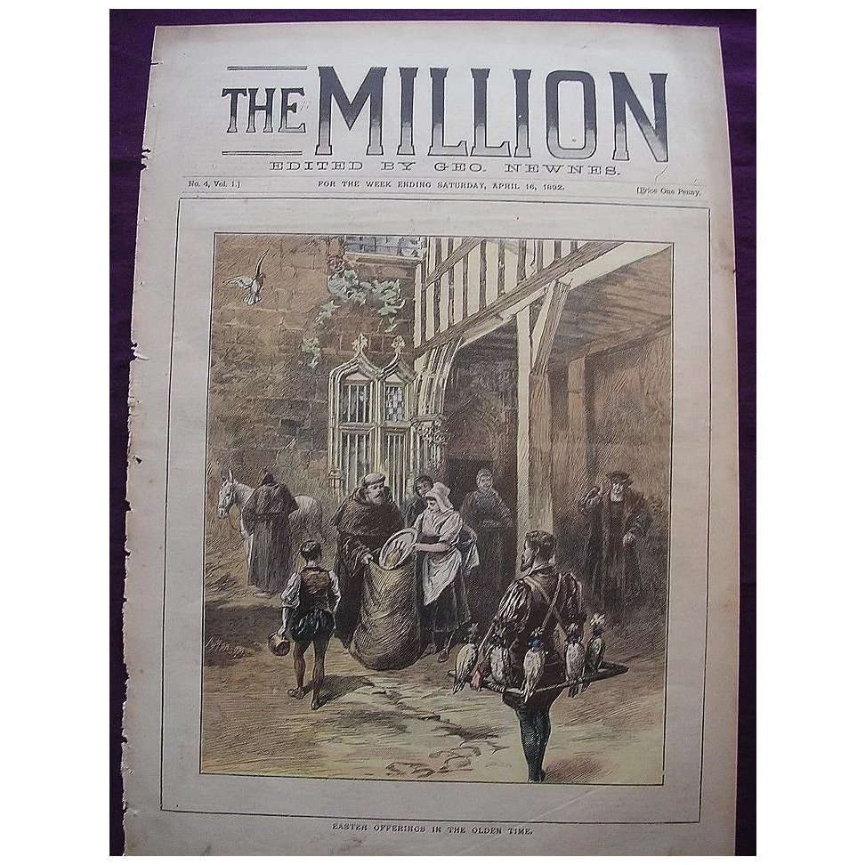 Front Page From THE MILLION Newspaper 'Easter Offerings In Olden Time' April 1892