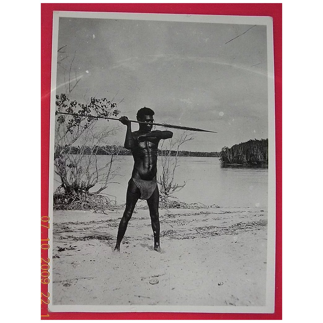Vintage WW2 Photograph Solomon Islands Native Spear-man