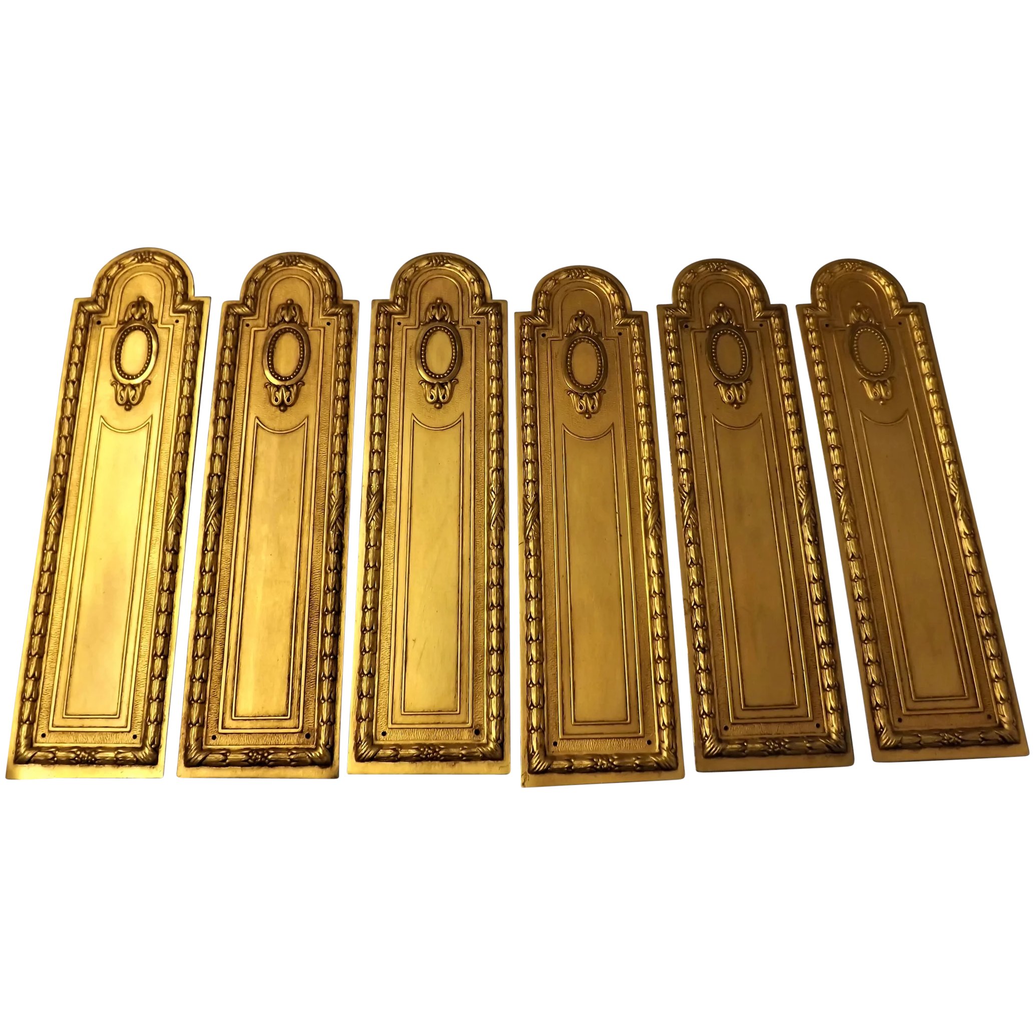 A set of Six 19th Century French Empire Style Gilt Push Plates
