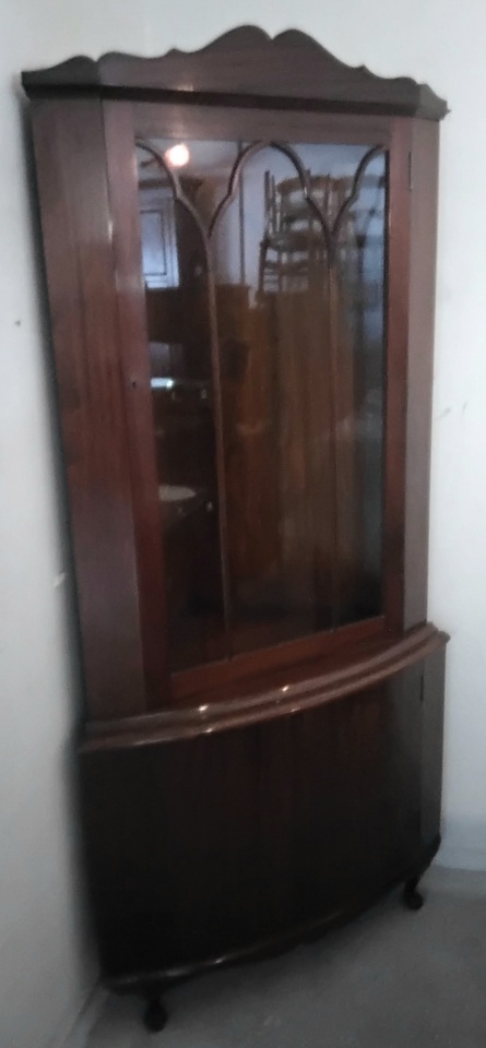 Elegant Solid Mahogany Corner Cabinet Circa 1950