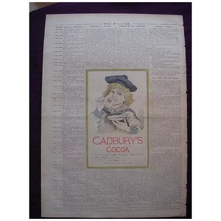 Victorian CADBURY'S COCOA Advert From THE MILLION Newspaper of May 1892