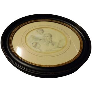 Original Georgian Pencil & Pastel Wash Drawing in Oval Frame - Circa 1810