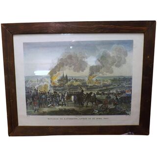French Engraved Print 'The Bataille De Ratisbonne, Livre Le 23 Avril 1809'.