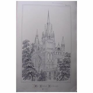 Stunning Large 1858 Lithograph of THE CATHEDRAL - Peterborough - Nottinghamshire