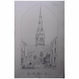 Stunning Large 1858 Lithograph of SAINT MARY MAGDALENE - NEWARK - Nottinghamshire - Stamford - Lincolnshire