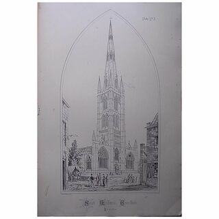 Stunning Large 1858 Lithograph of SAINT WULFRANS - Grantham - Lincolnshire
