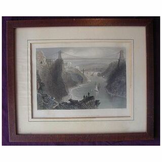 Victorian Hand Coloured Steel Engraving 'SUSPENSION BRIDGE AT CLIFTON' Circa 1840