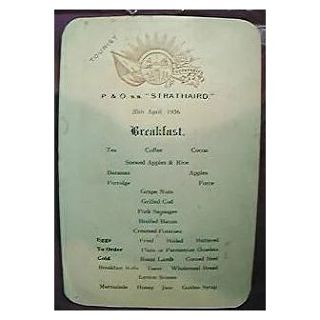 Vintage P & O LINE Shipping Menu S.S. Strathaird 1936