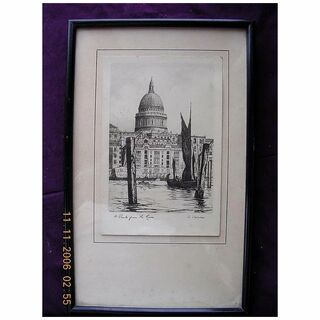Vintage Original Charcoal Drawing or Engraving of 