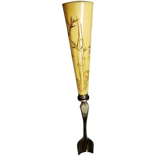 Victorian Stilton Cheese Scoop Silver Plate & Bone Handle With Signed Japanese Decoration