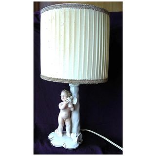 Baroque Style German Bisque Porcelain Cherub Lamp