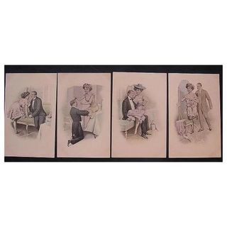 A Set Of Four Risque Austrian Postcards Circa 1900
