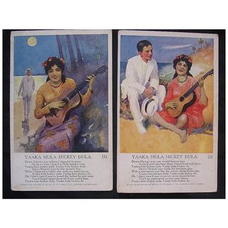 A Pair of Rare Early 1900's HAWAIIAN HULA Inspired Cards